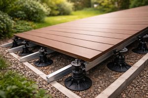 terrasse-bois-plots-jardin-flou