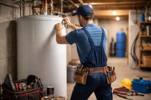 plombier-travail-chauffe-eau-sous-sol