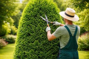 jardinier-paille-cisailles-thuya-vert